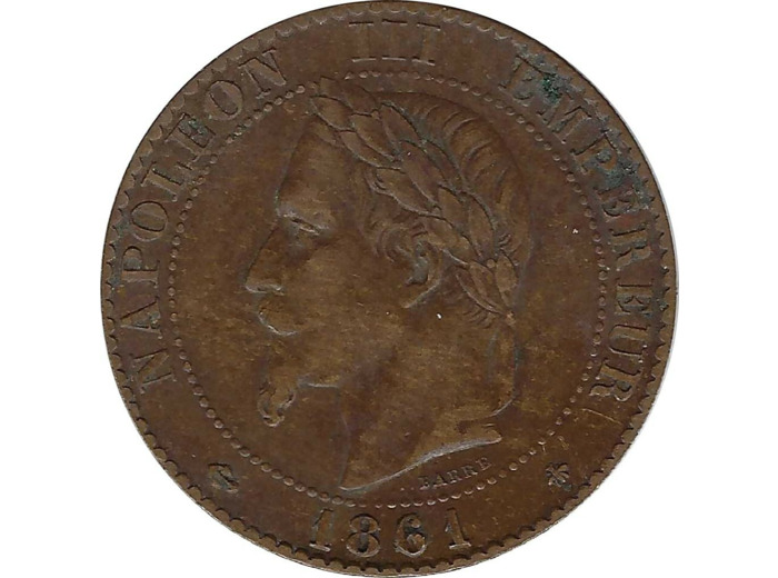 FRANCE 2 CENTIMES NAPOLEON III 1861 A (Paris) buste sur 1 TTB