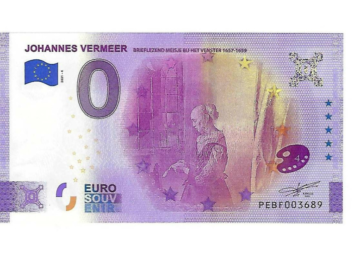 PAYS BAS 2021-4 JOHANNES VERMEER BILLET SOUVENIR 0 EURO