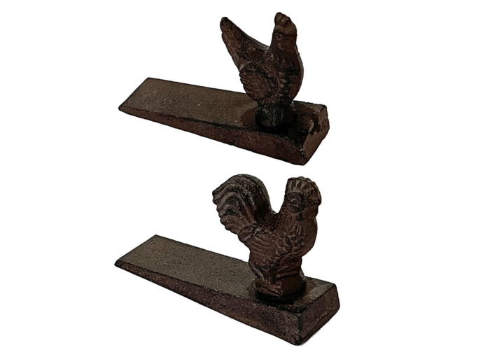 Ensemble 2 bloques portes coq et poule fonte 11x3x8cm