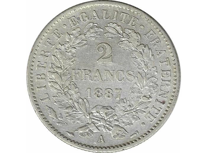 FRANCE 2 FRANCS CERES 1887 A TTB+ coups