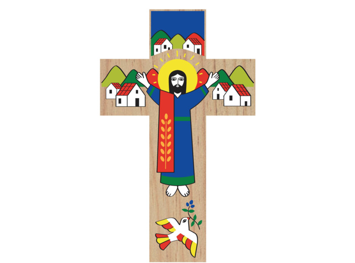 Croix en Teck 150x92x10mm - Lumière et Paix