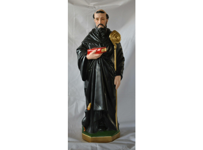 St Benoit 60cm résine polychrome PEINTE MAIN