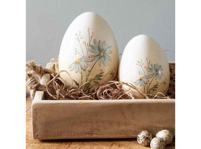 Œuf décoratif terre cuite jaune 11x17cm