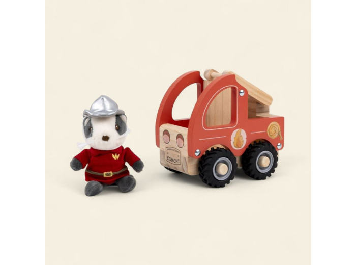 Peluche miniature et petit camion de pompier