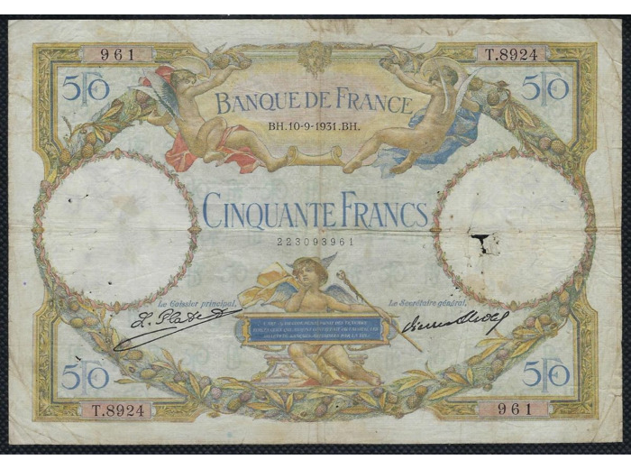 FRANCE 50 FRANCS L.O. MERSON 10-9-1931 T.8924 TB+