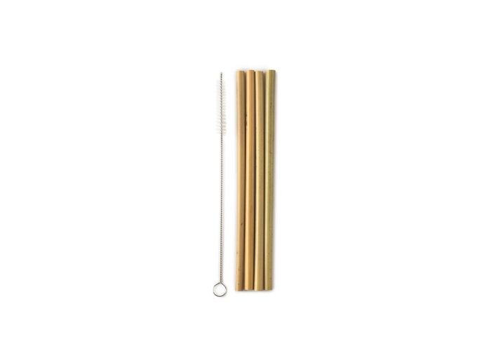 Lot de 4 pailles en bambou avec goupillon