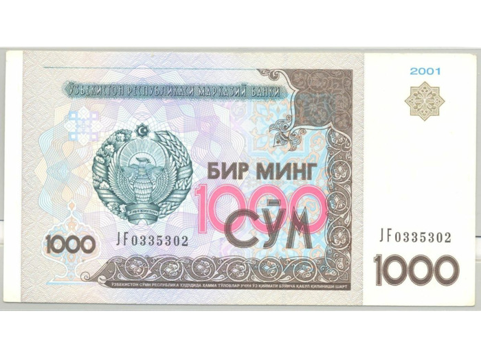 OUZBEKISTAN 1000 SUM 2001 SERIE JF TTB+