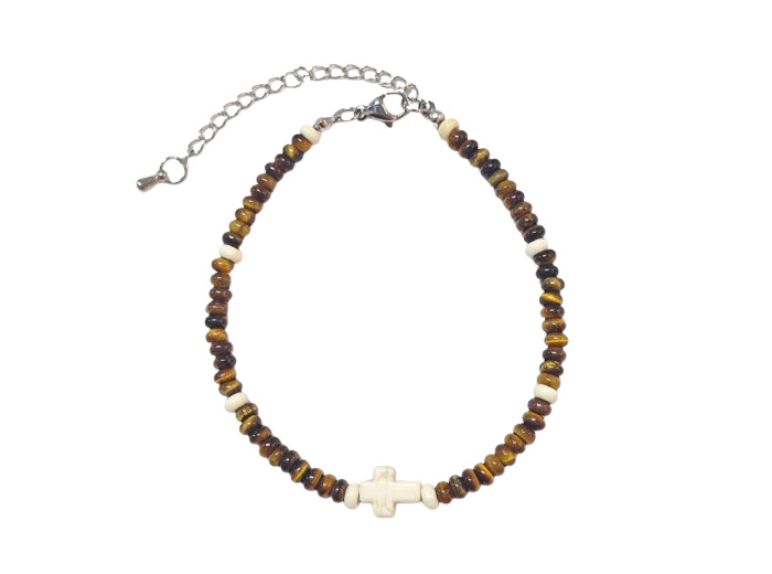 Bracelet 4mm en Pierre coloris Oeil de tigre, fermoir réglable