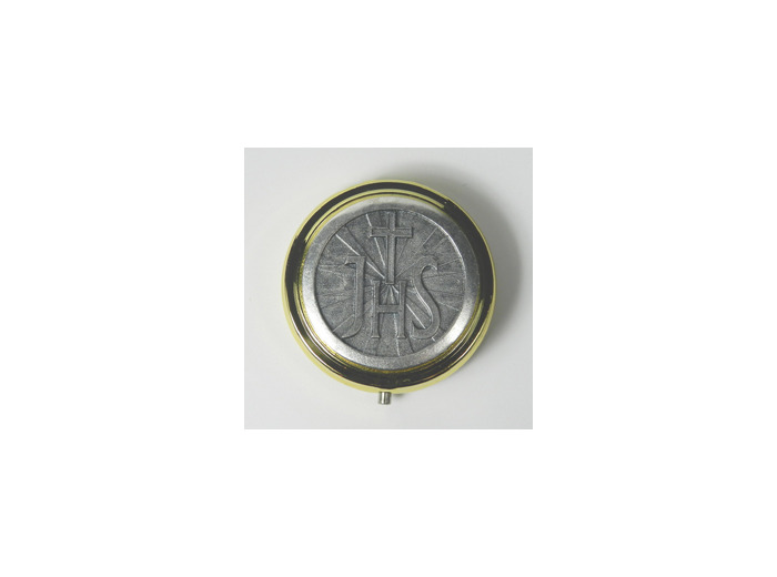 Custode dorée Diam. 5cm couvercle argenté JHS + CROIX NEUTRE