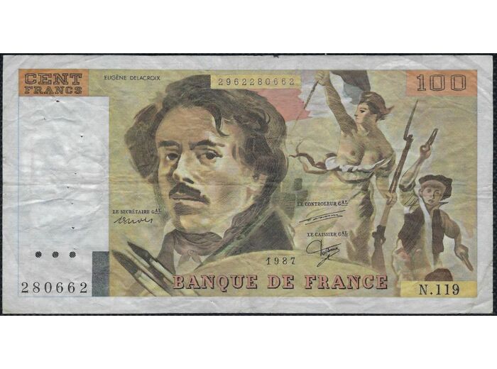 FRANCE 100 FRANCS DELACROIX 1987 SERIE N.119 TTB