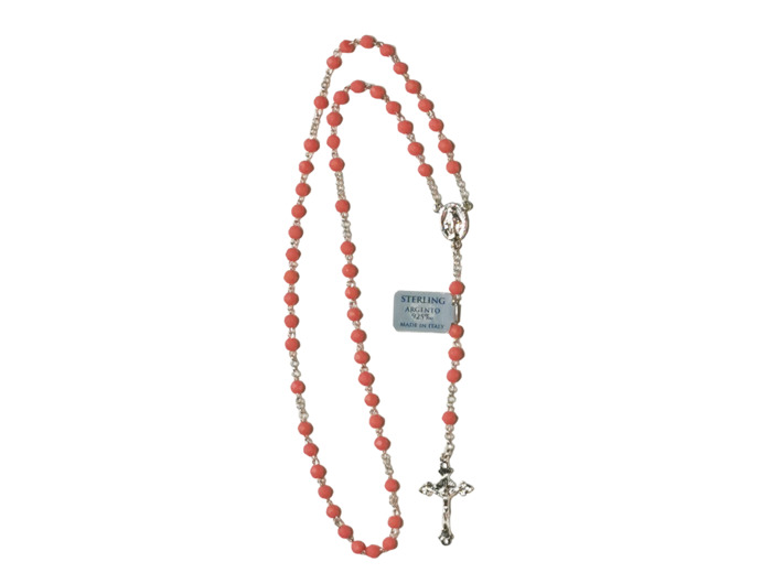 Chapelet CORAIL ROSE et ARGENT 925- 4mm + BOITE