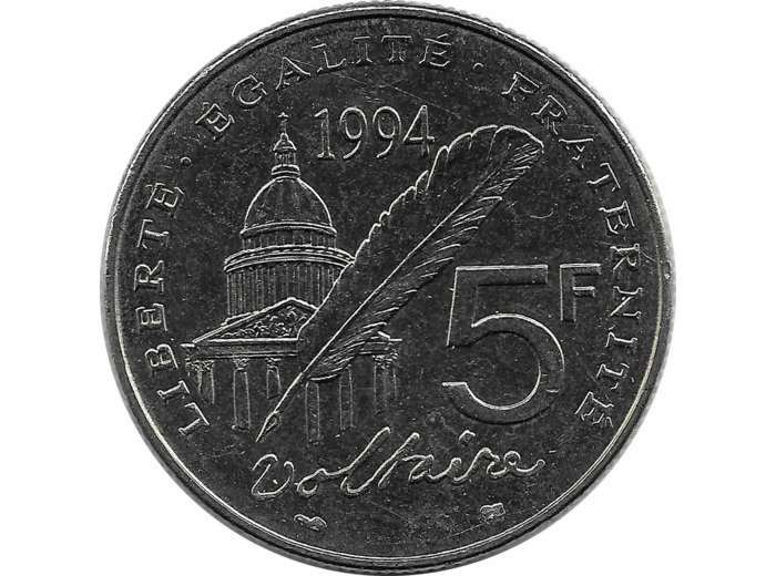 FRANCE 5 FRANCS VOLTAIRE 1994 TTB