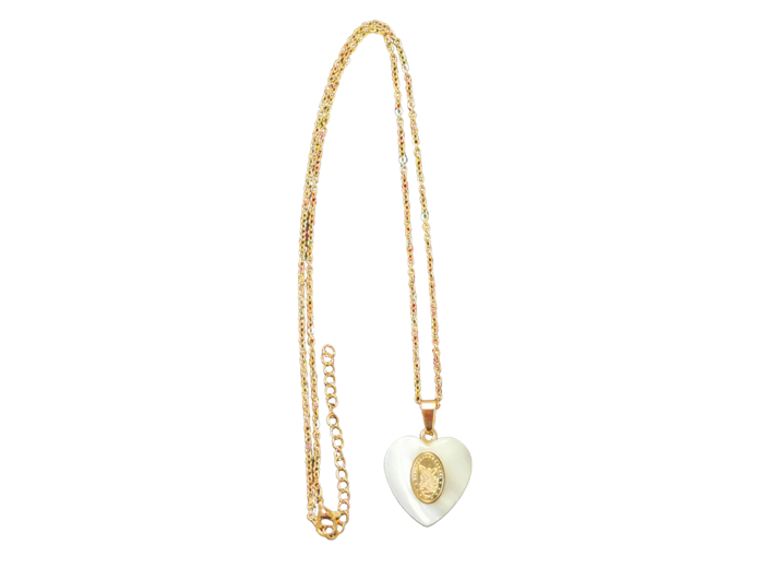 Pendentif Coeur Nacre 20mm  + Chaîne  Dorée Réglable - St Michel