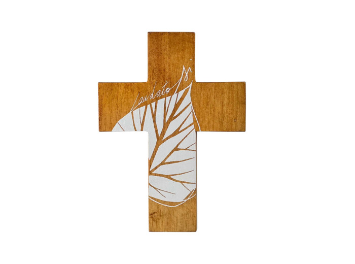 Croix Laudato Si blanc 11x8cm