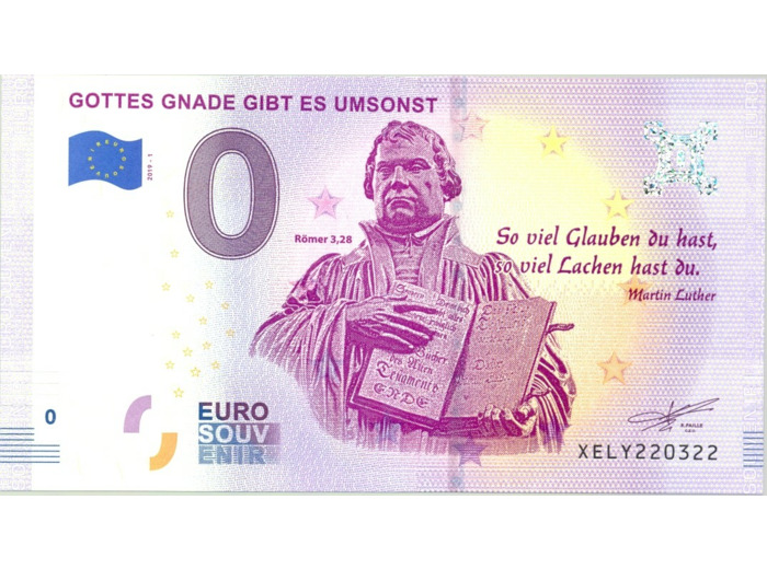 ALLEMAGNE 2019-1 GOTTES GNADE GIBT ES UMSONST BILLET SOUVENIR 0 EURO TOURISTIQUE