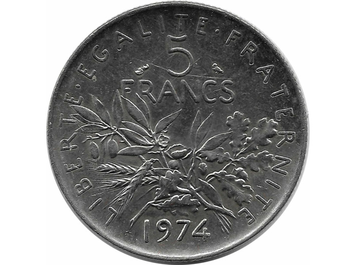 FRANCE 5 FRANCS SEMEUSE NICKEL 1974 SUP-