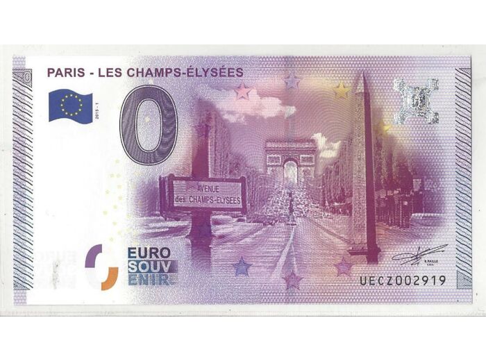 75 PARIS 2015-1 LES CHAMPS ELYSEES BILLET SOUVENIR 0 EURO  NEUF