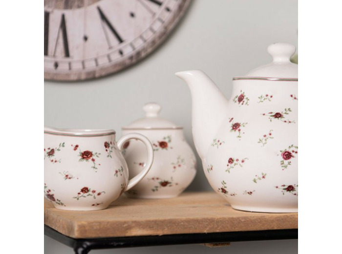 Service à lait et sucrier beige en céramique motifs fleurs 12x9x8/9x10 cm