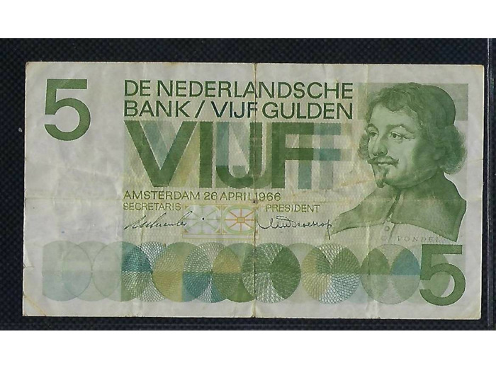 HOLLANDE 5 GULDEN 26 04 1966 SERIE IFQ 003612 TB+