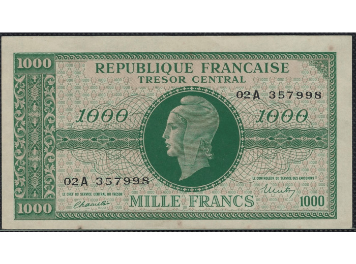 FRANCE 1000 FRANCS MARANNE Type 1945 SERIE 02A chiffres gras SPL (VF12/01)