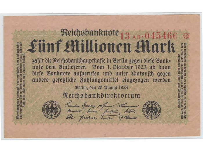 ALLEMAGNE 5 MILLION MARK SERIE 13 AB 20-08-1923 TTB+