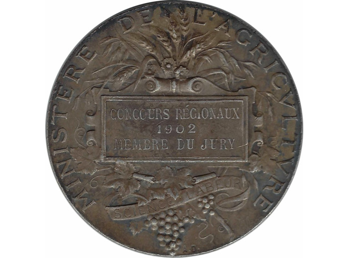 MEDAILLE - MINISTERE DE L'AGRICULTURE CONCOURS REGIONAUX 1902 MEMBRE DU JURY TTB