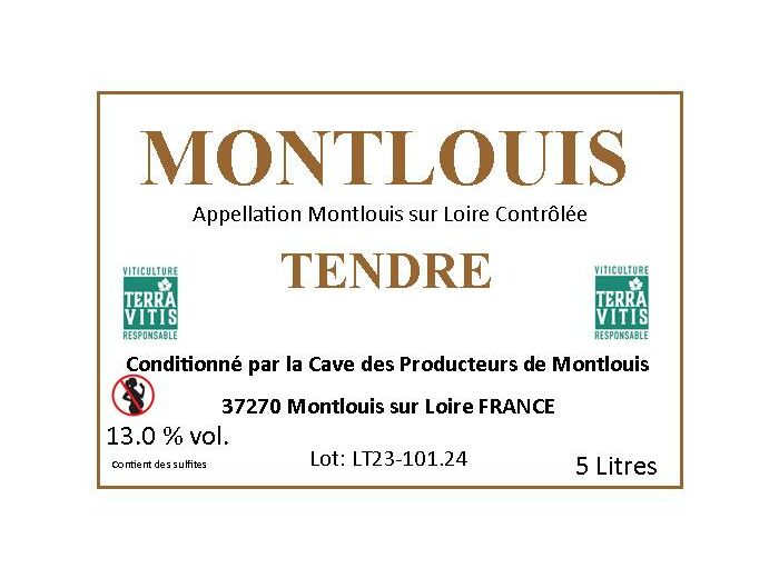 AOC Montlouis-sur-Loire Tendre – Bag-In-box 5 Litres