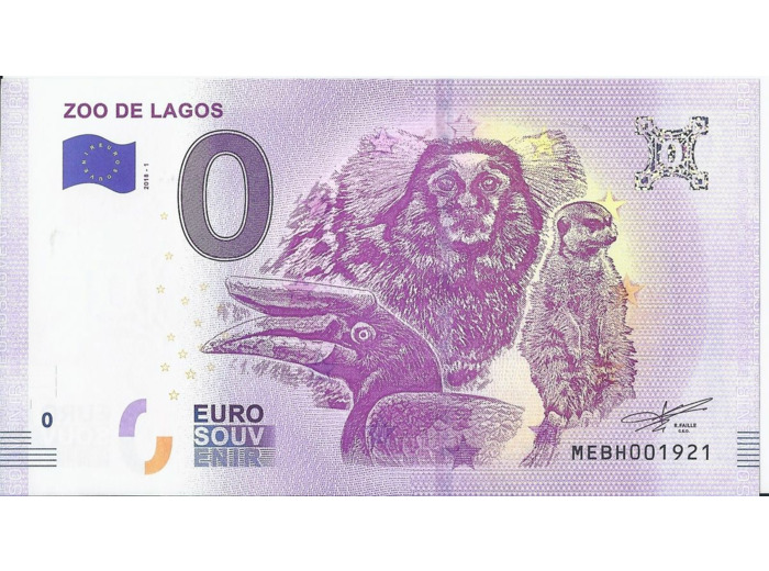 PORTUGAL 2018-1 ZOO DE LAGOS 0 EURO BILLET SOUVENIR TOURISTIQUE
