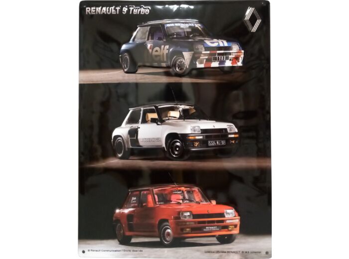 Plaque métal Renault, R5 Turbo 3 versions - 30 x 40 cm