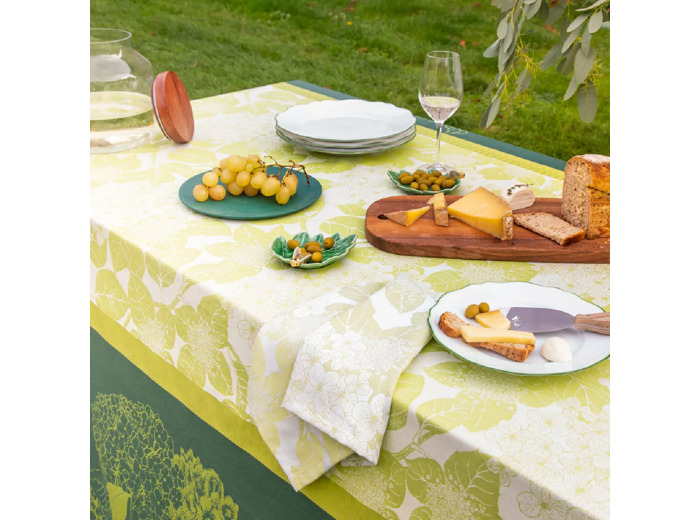 Nappe enduite sur mesure MILLE HORTENSIAS VERT Garnier-Thiebaut