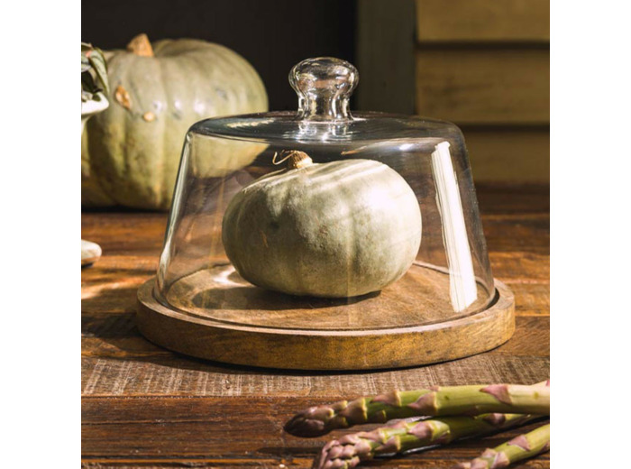 Plateau rond et cloche verre 16x22cm