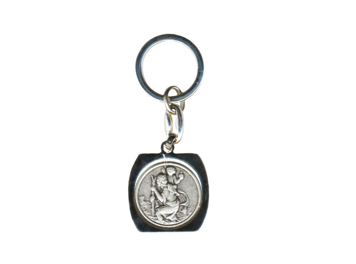 Porte-Clefs Tonneau en Métal Argenté - SAINT CHRISTOPHE