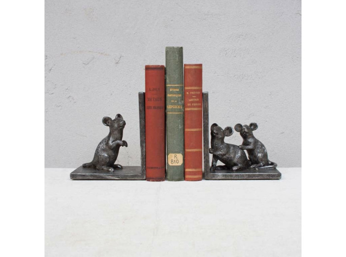 Serre-livres souriceaux résine 14x10x25cm