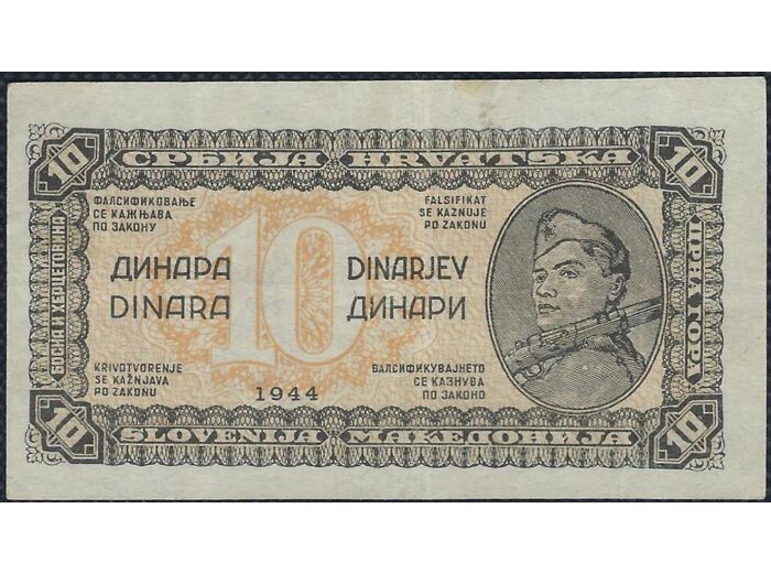 YOUGOSLAVIE 10 DINARA 1944 TTB+ (W50a)