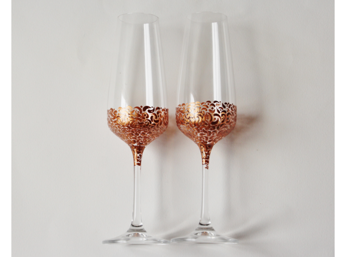 Duo de flutes à champagne en cristal peintes à la main au décors dorés qui peuvent être personnalisées