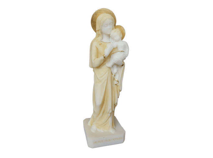 Vierge des Foyers - Statue en albâtre 17cm - Beige et Or
