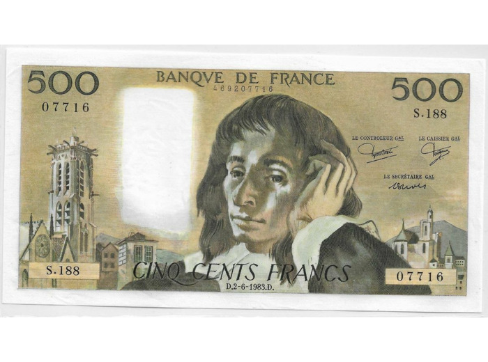 FRANCE 500 FRANCS PASCAL 2 6 1983 S.188 SPL
