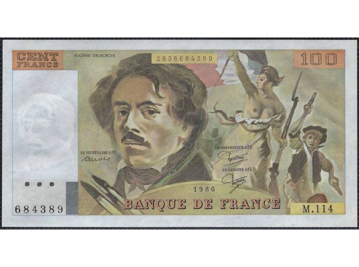 FRANCE 100 FRANCS DELACROIX 1986 SERIE M.114 NEUF 389