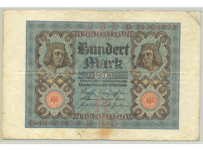 ALLEMAGNE 100 MARK 1-11-1920 SERIE D TB+