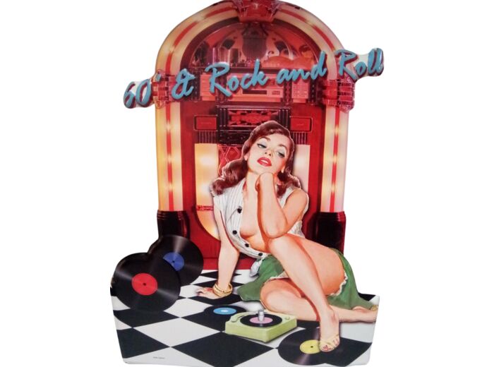 Plaque métal - Pin Up and Rock and Roll - 45 x 60 cm - Décoration vintage