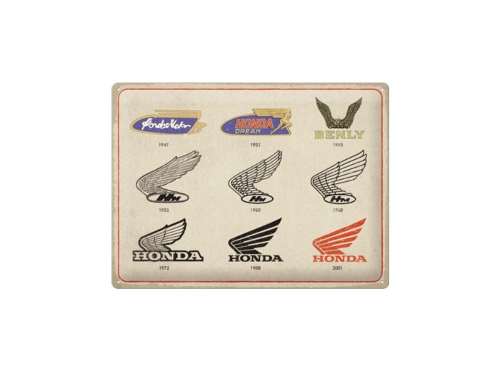 Plaque métal relief - HONDA logo evolution - 30 X 40 cm, Nostalgic Art.
