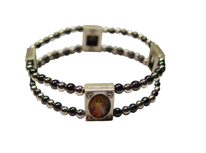 Bracelet 2 Rangs Argenté /Antracite +4 SAINTS