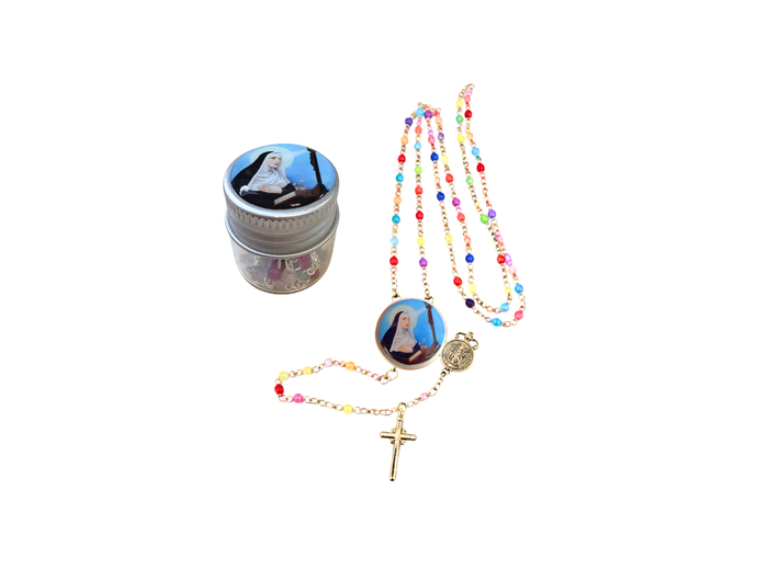 Chapelet Perles verre 2/3mm sur Chaine Argentée - SAINTE RITA