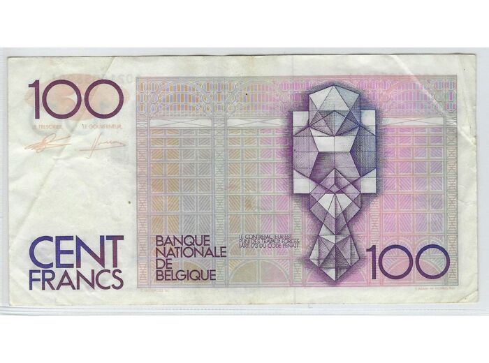 BELGIQUE 100 FRANCS NON DATE (1982-94) SIGNATURE 4 ET 13 TTB 901