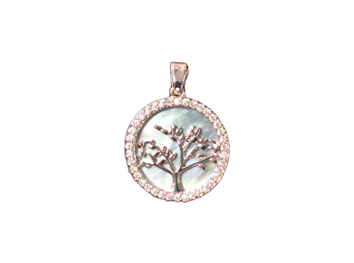 Pendentif en Nacre / Argenté 18mm - ARBRE DE VIE