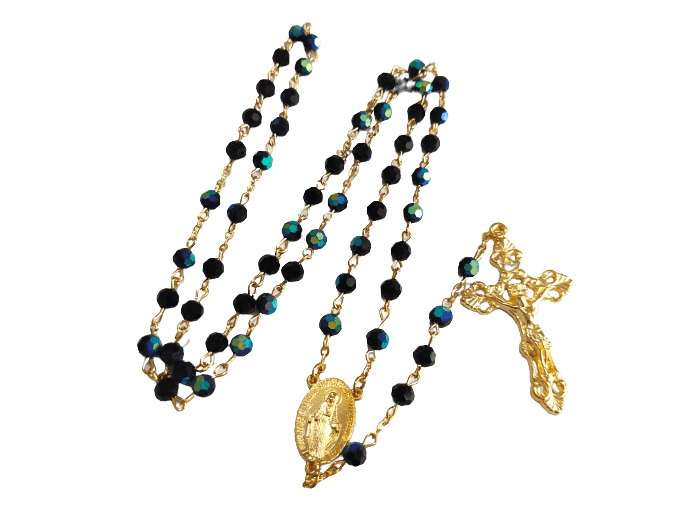 Chapelet Perles Cristal Sur Chaine Dorée - NOIRE