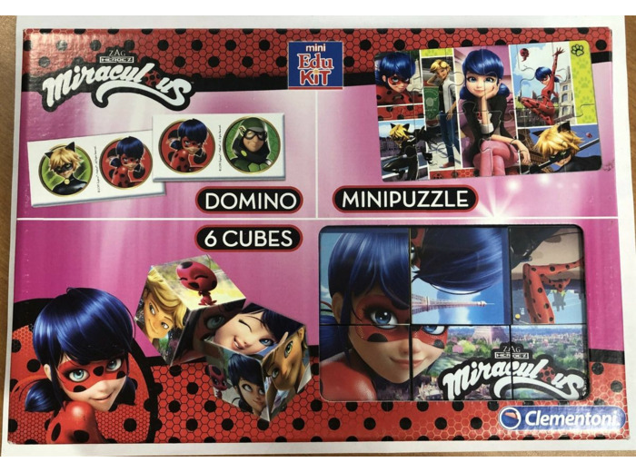 MINI EDUKIT MIRACULOUS DOMINO PUZZLE ET 6 CUBES de chez CLEMENTONI