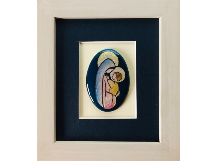 CADRE gris avec VIERGE OVALE 15x17cm - EMAUX DU LIBAN