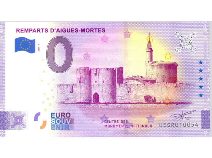 30 AIGUES-MORTES 2020-1 REMPARTS VERSION ANNIVERSAIRE BILLET SOUVENIR 0 EURO