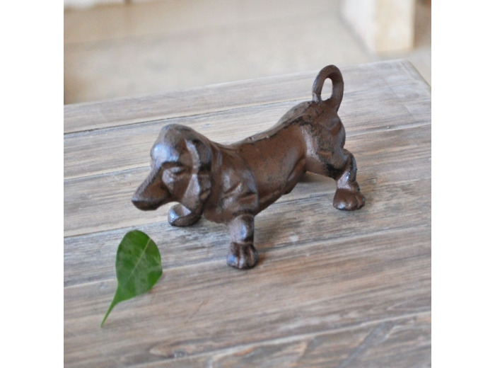 Statuette En Fonte Marron Chien Basset Vintage 16x7x8cm